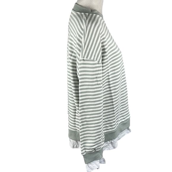 Anthropologie Sweatshirt Grey Stripe Built in Blouse SZ L Layering Basic Cali Be - Picture 2 of 8